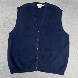 VTG Eddie Bauer Sweater Vest Men's Sz XL Blue Knit Button Front Cardigan Grandpa